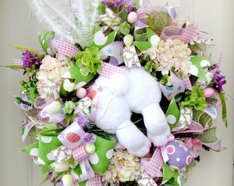 Easter Wreath -Deco Mesh Wreath- Front Door Wreaths- Spring Wreath