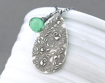 CLEARANCE Simple Green Necklace Green Gemstone Necklace Silver Charm Necklace Gemstone Jewelry Silver Necklace Gift Modern Jewelry - Solo