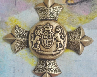 Brass Medieval Crest, Scrapbooking, Jewelry Making, Brass Ox, Gothic Supplies, Brass Stampings Made in the USA