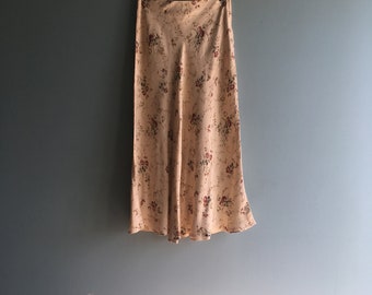 Vintage Rose Print Rayon Maxi Skirt//Cream