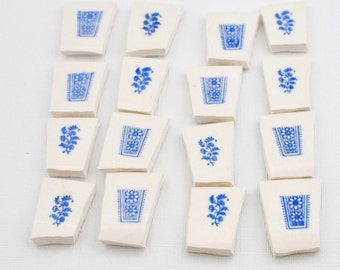 Broken China Mosaic Tile Supply - Blue and White Flower Border - Recycled Plates - Set of 16