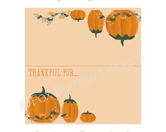 Pumpkins Thanksgiving 2017 Printable Place Cards (Instant Download)