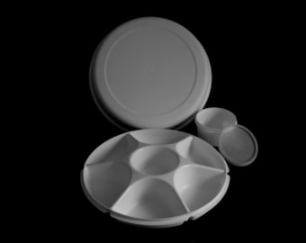 Complete Tupperware Divided Relish Dip Veggie Serving Tray - Almond or White 1665 1666 1667 215 Complete Set