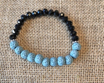 Blue Lava Rock Beads - Black Glass Beaded Bracelet