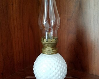 White Hobnail Glass Oil Lamp