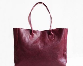 Leather Shopper in Wine / Leather Tote / Shoulder Bag / Burgundy Leather Bag / Red Leather Bag / Leather Handbag / Red Bag / full grain