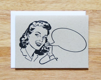 Retro Woman Word Bubble Greeting Card
