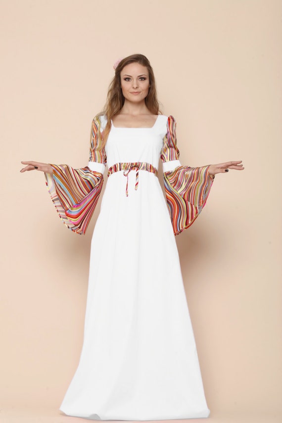 Boho Summer  Wedding  Bell Sleeve  Dress  Medieval Wedding  Dress 