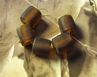 5 glass beads cubes brown large