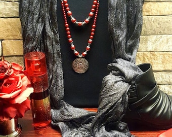 Charming Red Medallion Necklace