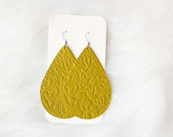 Retro Green Leather Drop Earrings, the leather drop