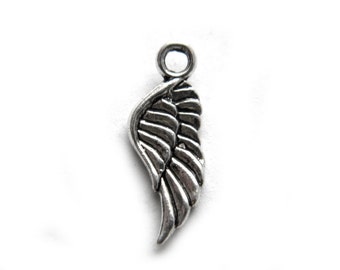 6 Silver Wing Charms - 20mm