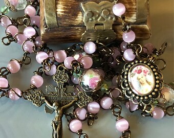 Beautiful Vintaj Brass Wire Wrapped Our Lady Rosary! Lovely, Durable...