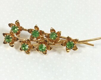 Vintage Green Rhinestone Flower Bouquet Brooch