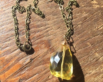 Lemon Quartz Antiqued Bronze Necklace