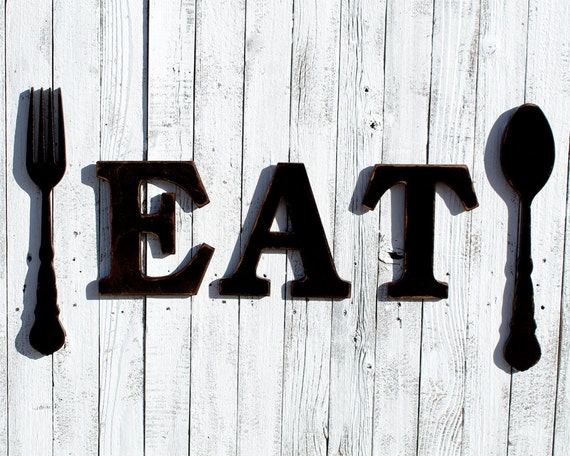 Rustic Eat Sign Eat Wooden Sign Fork and Spoon Wooden Eat Sign