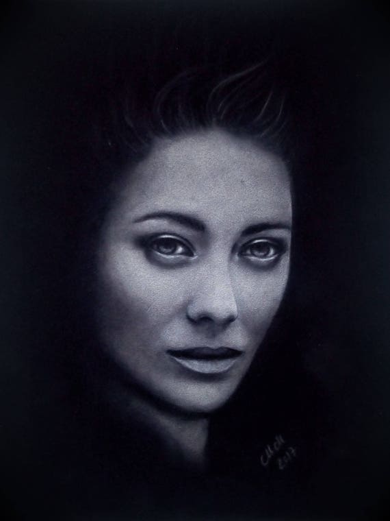 Realistic portrait black and white face woman pastel Realistic portrait black and white face woman pastel