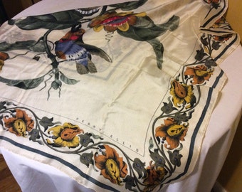Perry Ellis 100% Silk Flowers and Birds Scarf