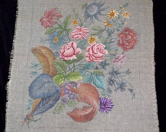 Large Unfinished Vintage Needlepoint Floral Gobelin