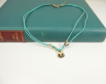 Rabbit Choker, Turquoise Necklace, Bunny Rabbit Charm, Animal Choker