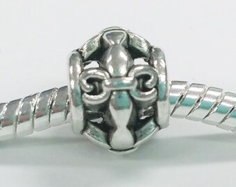 3 Beads - Fleur De Lis Barrel Louisiana Silver European Bead Charm E0253