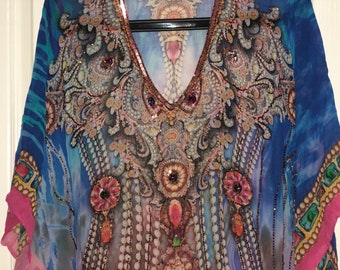 PRG7483 Sheer Avatar Pure Silk Midi Length Kaftan