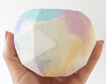 Concrete Plant Pot, Geometric Rainbow Pastel Planter for succulents or cacti