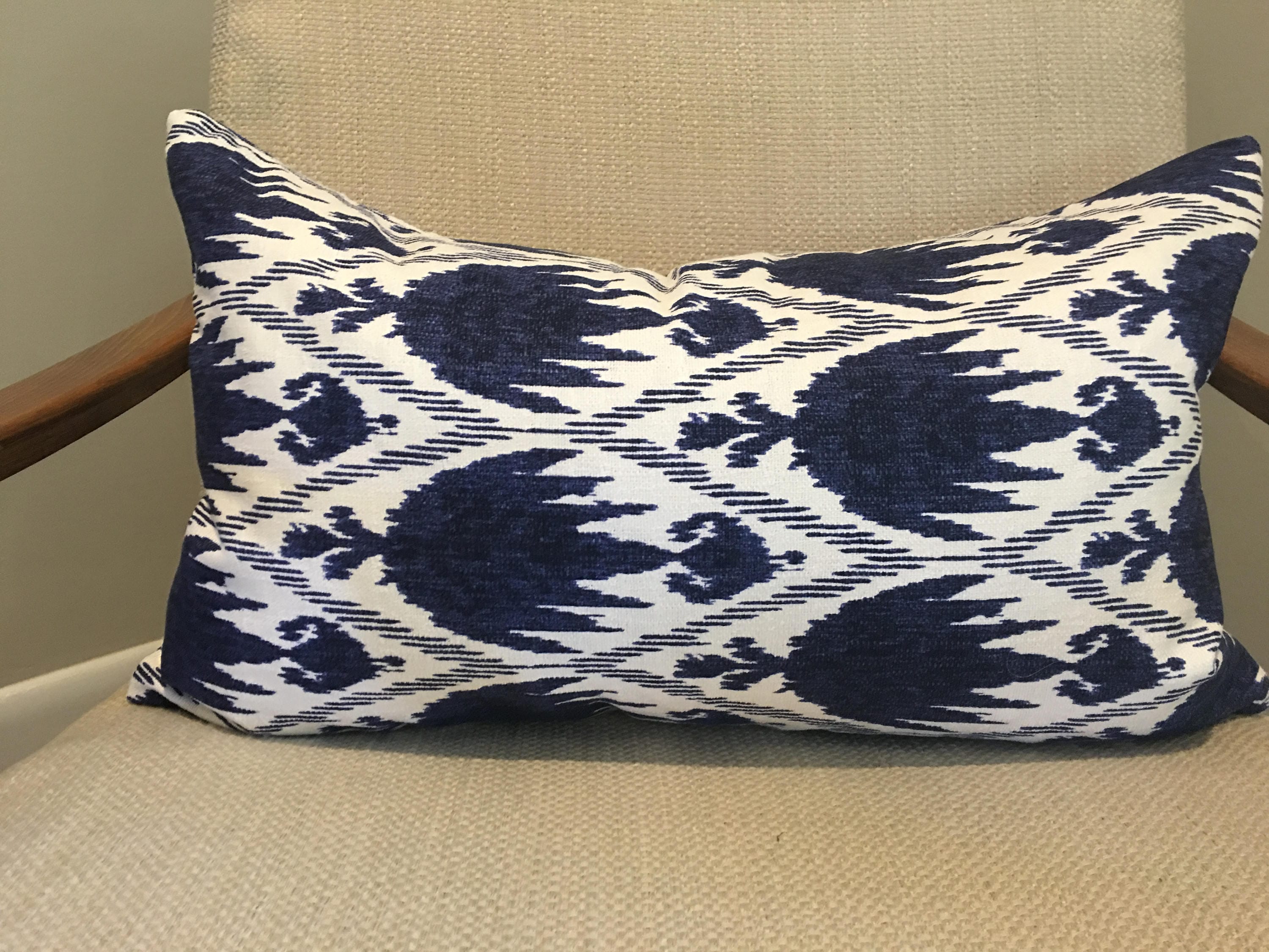 Blue and White Ikat Pillow Cover / Casablanca Designer Fabric