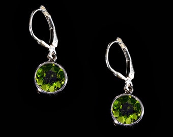 Faceted Peridot Round and Sterling Silver Drop Earrings, Peridot Earrings, Peridot Jewelry, Gift for her, August Birthstone, Dainty Earrings