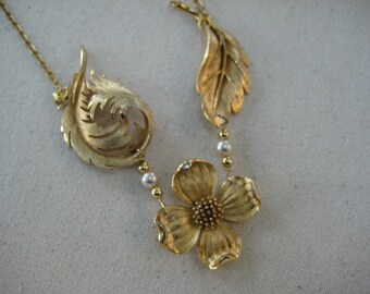 Vintage Statement Necklace,Vintage Brooch,Vintage EarringsRepurposed Jewelry,Upcycled,Reclaimed,VintageAssemblage,Recycled,Leaf,Leaves /N110