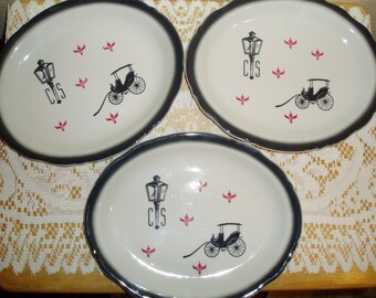 Three Oval Wellsville China Surrey Plates
