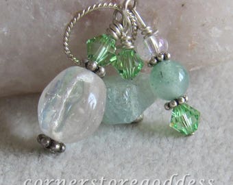 Aquamarine and Aventurine Gemstone Charm Zipper Pull by Cornerstoregoddess
