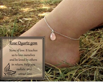 Beach Boho Silver Stone Chain Anklet Rose Quartz Foot Jewelry Bracelet Anklet Crystal Stone Anklet For Women Foot Bracelet FREE SHIPPING