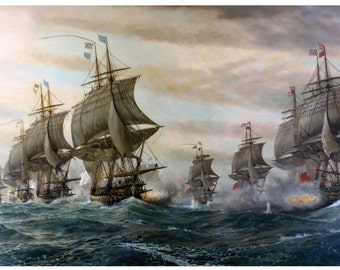 Battle of the Virginia Capes 1781 Fine Art Painting Reproduction Print Sailing Ships