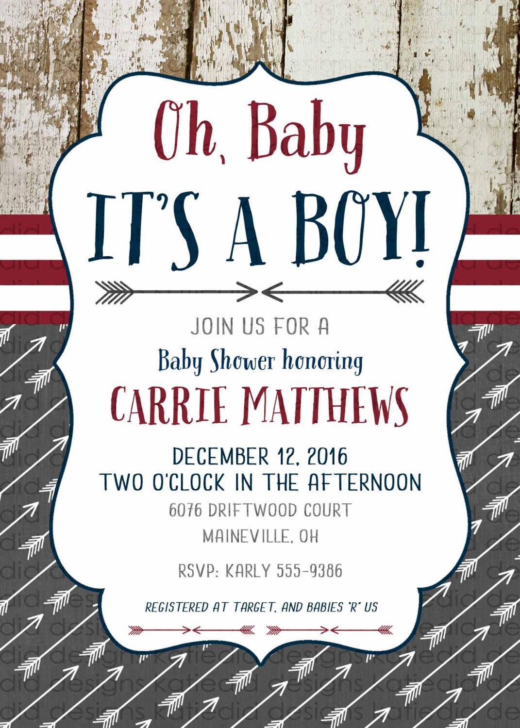 baby shower invite 4x6 arrows shower invite invitation tribal boy baby rustic boy