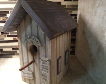 Rustic Blue Fly By Nite Inn Birdhouse Country Primitive