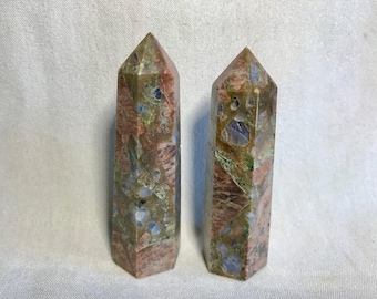 Beautiful Rare Que Sera Stone llanite Crystal Generators Towers Polished Points - Shiny Blue Crystal Inclusions