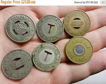 Spring Sale 6 Vintage Transportation Fair Coin Token Medal Part of Large Token Collection Tampa Fl