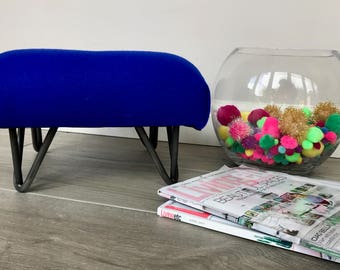 Abraham Moon "Park Lane" Cobalt Blue Retro Style Footstool with Industrial Hairpin Legs