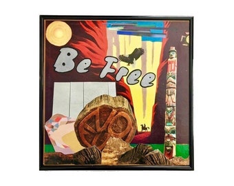Be Free Vinyl Record Cover Collage Art Original Mixed Media Album Cover Artwork Framed Home Decor Upcycled Abstract Wall Art
