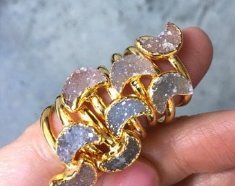 Druzy Moon rings, Crystal jewelry, moon jewelry, Druzy Quartz jewelry, boho jewelry, boho wedding, bridesmaids jewelry