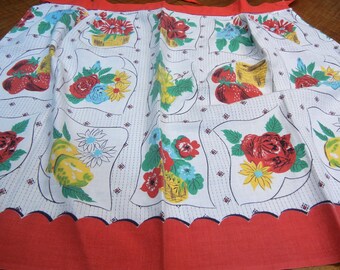1950s apron - red and white with cherries, strawberries and flowers