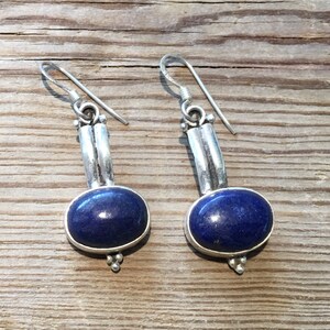 Vintage Lapis Earrings...Sterling Silver Earrings...Handmade Vintage Earrings...Ethnic...Hippie...Gypsy...Gift...1970s...Vintage Shop