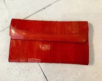 Red leather wallet / vintage eel skin wallet / 70s red wallet