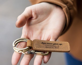 Personalized Key Chain - Custom Name on Leather Key Chain - 3rd Anniversary Gift - Leather Anniversary - Engraved KeyChain Travel Accessory