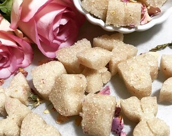 40 Organic Rose Flavored Sugar Cubes for Tea, Champagne, Heart & Butterfly Sugar Cubes, Wedding, Tea Party, Bridal Party, Hostess