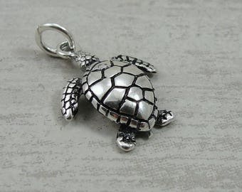 Sea Turtle Charm - Sterling Silver Sea Turtle Charm for Necklace or Bracelet