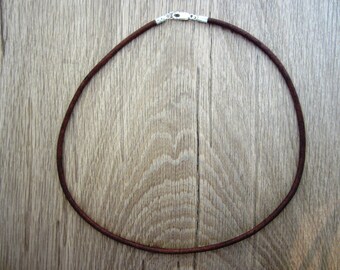 3mm Genuine Leather Cord Necklace - Pure Sterling Silver Clasp/Catch - Natural Brown - 16"/18"/20"/22"/24" inch - mens