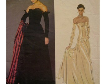 Nina Ricci Strapless Evening Gown Pattern, Princess Seams, Flared Skirt, Attached Sleeves, Vogue Paris Original No. 2604 Size 8