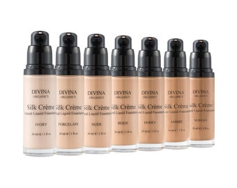 Seide CREME natürliche flüssige Foundation, in 7 Farben, mit Vitamin E und Jojoba-Öl, Akne sicher, Vegan, Grausamkeit